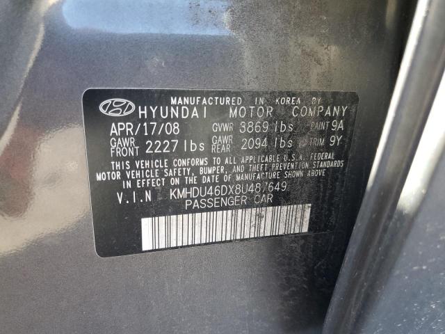 KMHDU46DX8U487649 - 2008 HYUNDAI ELANTRA GRAY photo 10