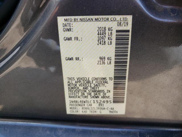 1N4BL4EW3LC152495 - 2020 NISSAN ALTIMA SL GRAY photo 10