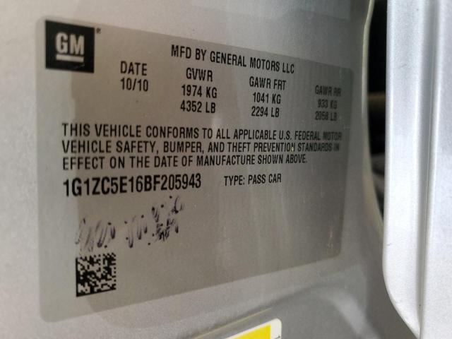 1G1ZC5E16BF205943 - 2011 CHEVROLET MALIBU 1LT 银色 照片 10