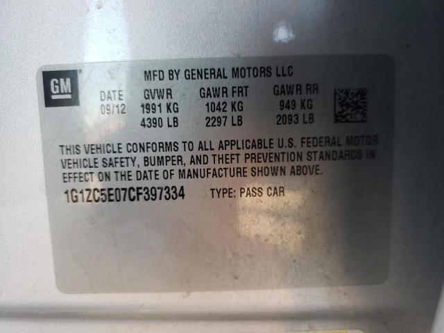 1G1ZC5E07CF397334 - 2012 CHEVROLET MALIBU 1LT 银色 照片 10