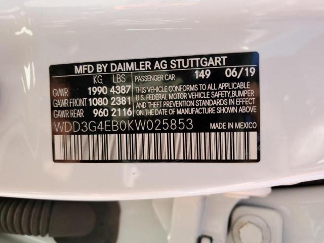 WDD3G4EB0KW025853 - 2019 MERCEDES-BENZ A 220 WHITE photo 10