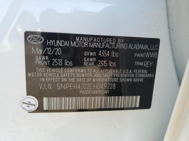 5NPEH4J22LH049228 - 2020 HYUNDAI SONATA LIM WHITE photo 12