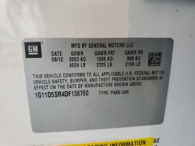 1G11D5SR4DF136760 - 2013 CHEVROLET MALIBU 1LT 白色 照片 10