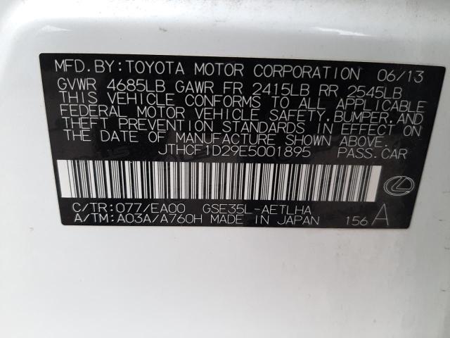 JTHCF1D29E5001895 - 2014 LEXUS IS 250 WHITE photo 10