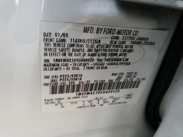 1MEFM42105G609520 - 2005 MERCURY MONTEGO PR თეთრი ფოტო 10