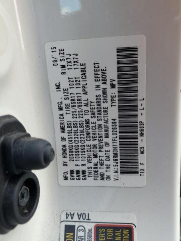 5J6RM3H77FL026594 - 2015 HONDA CR-V EXL WHITE photo 10