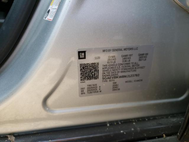5GAEVBKW8MJ123793 - 2021 BUICK ENCLAVE PR SILVER photo 10