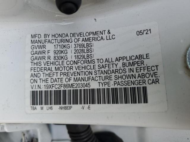 19XFC2F86ME203045 - 2021 HONDA CIVIC SPOR WHITE photo 10