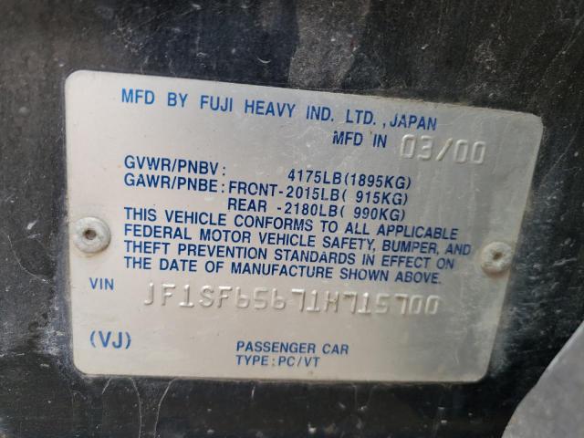 JF1SF65671H715700 - 2001 SUBARU FORESTER S შავი ფოტო 10