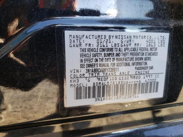 3N1AB8CV8MY238911 - 2021 NISSAN SENTRA SV BLACK photo 10