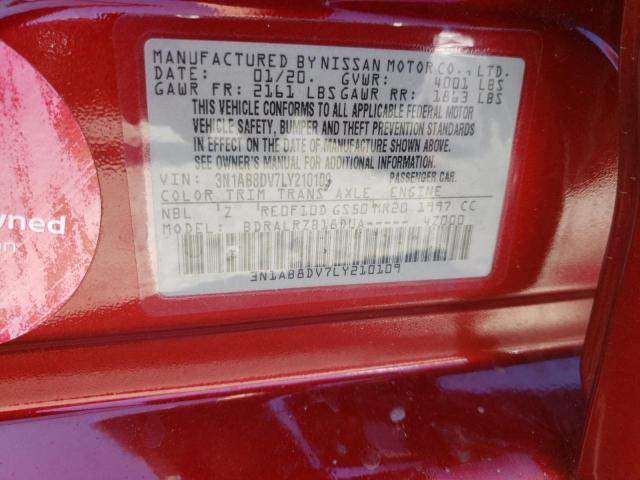 3N1AB8DV7LY210109 - 2020 NISSAN SENTRA SR RED photo 10