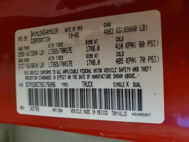 3D7KS28C76G176096 - 2006 DODGE RAM 2500 S RED photo 10