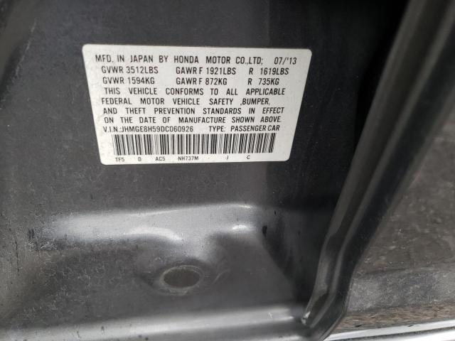 JHMGE8H59DC060926 - 2013 HONDA FIT SPORT GRAY photo 10