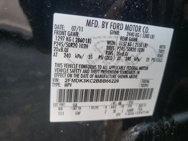 2FMDK3KC2BBB66229 - 2011 FORD EDGE LIMIT BLACK photo 10