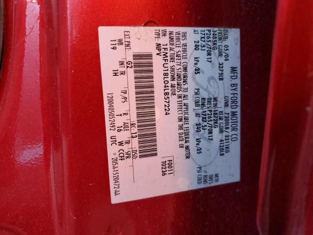 1FMFU18L04LB57224 - 2004 FORD EXPEDITION RED photo 10