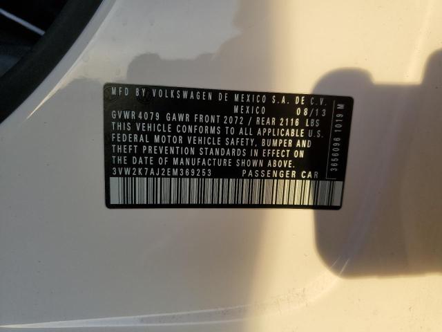 3VW2K7AJ2EM369253 - 2014 VOLKSWAGEN JETTA BASE WHITE photo 10