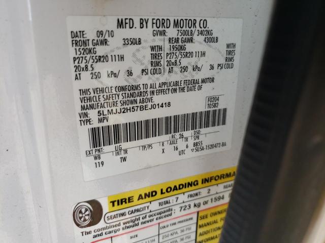 5LMJJ2H57BEJ01418 - 2011 LINCOLN NAVIGATOR თეთრი ფოტო 10