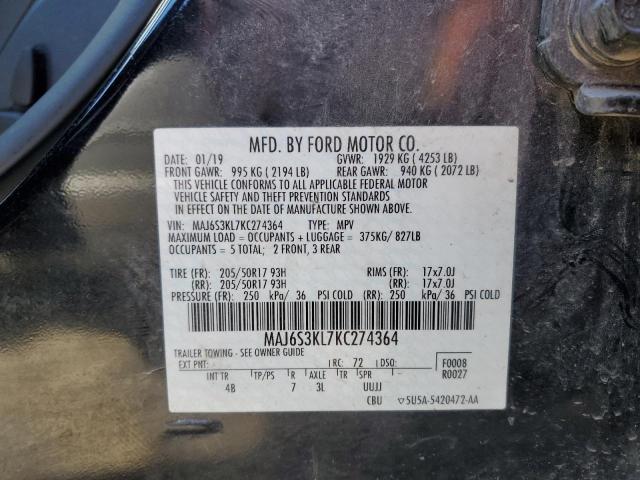 MAJ6S3KL7KC274364 - 2019 FORD ECOSPORT T BLACK photo 10