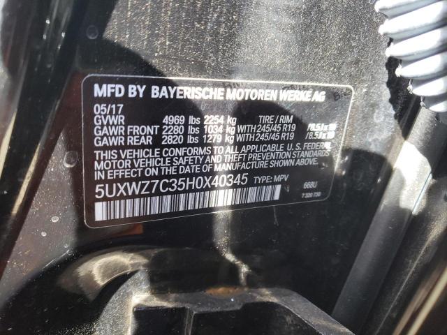 5UXWZ7C35H0X40345 - 2017 BMW X3 SDRIVE2 BLACK photo 10