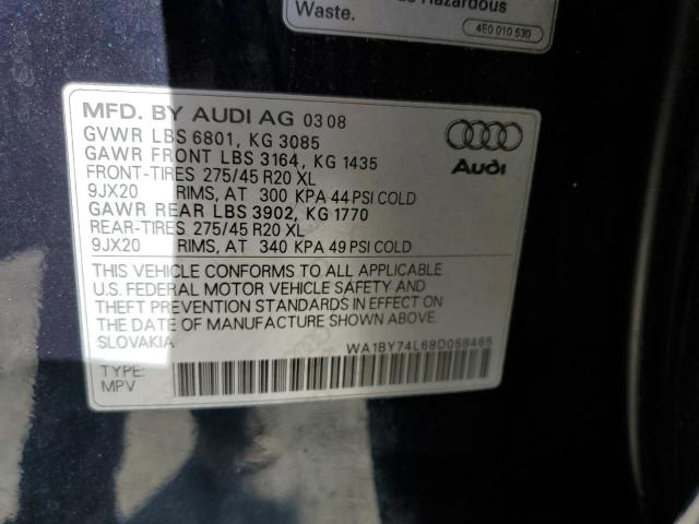 WA1BY74L68D058465 - 2008 AUDI Q7 3.6 QUA BLUE photo 10