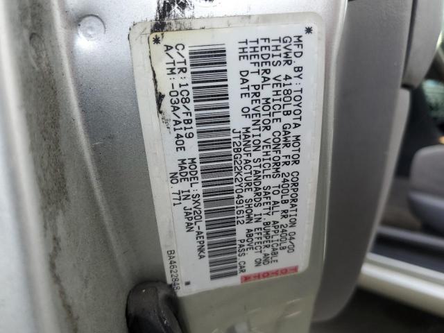 JT2BG22K2Y0491612 - 2000 TOYOTA CAMRY GRAY photo 10