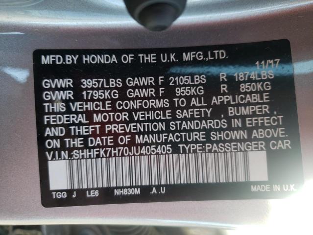 SHHFK7H70JU405405 - 2018 HONDA CIVIC EXL فضي صورة 10