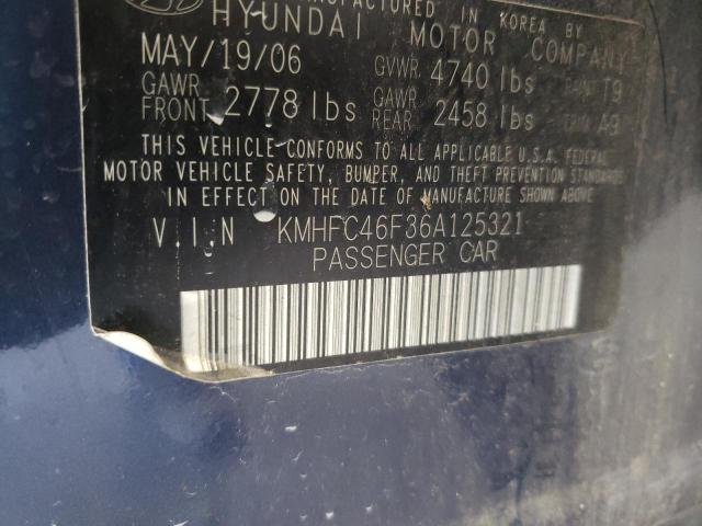 KMHFC46F36A125321 - 2006 HYUNDAI AZERA SE BLUE photo 10