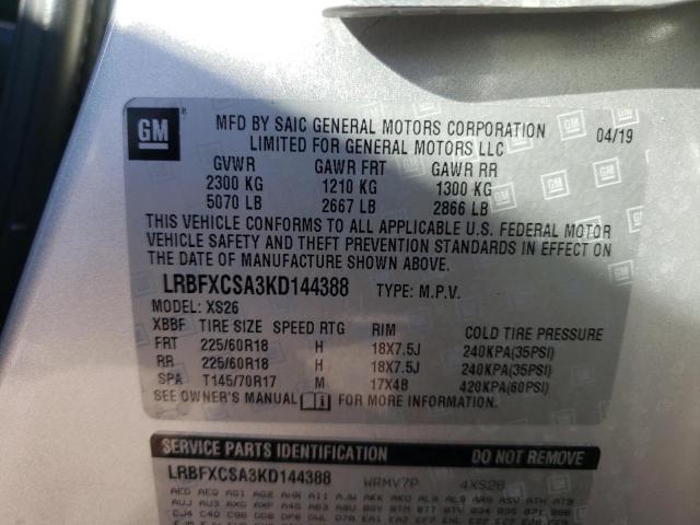 LRBFXCSA3KD144388 - 2019 BUICK ENVISION E ვერცხლისფერი ფოტო 13