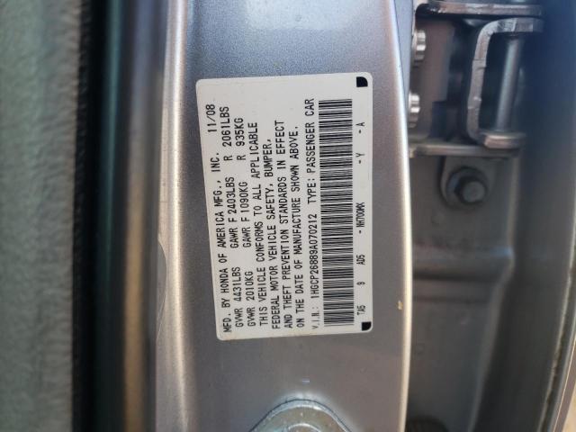 1HGCP26889A070212 - 2009 HONDA ACCORD EXL SILVER photo 10