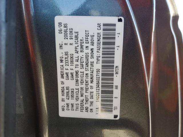 1HGCS12348A027150 - 2008 HONDA ACCORD LX- GRAY photo 10