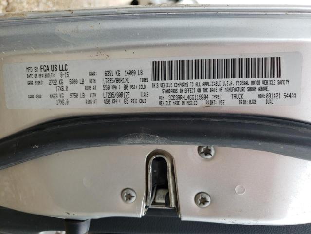 3C63RRHL4GG115994 - 2016 RAM 3500 SLT SILVER photo 10