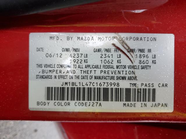 JM1BL1L47C1673998 - 2012 MAZDA SPEED 3 RED photo 10