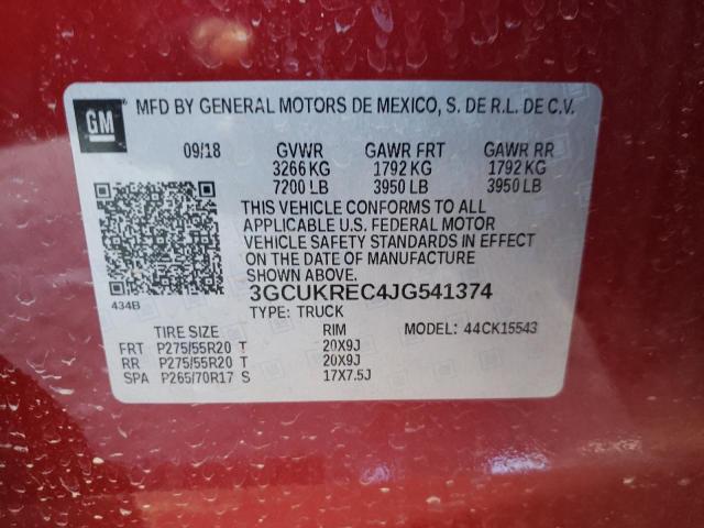 3GCUKREC4JG541374 - 2018 CHEVROLET SILVERADO2 RED photo 10