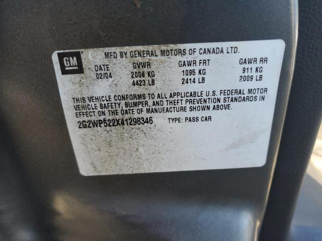 2G2WP522X41298346 - 2004 PONTIAC GRAND PRIX ნაცრისფერი ფოტო 10