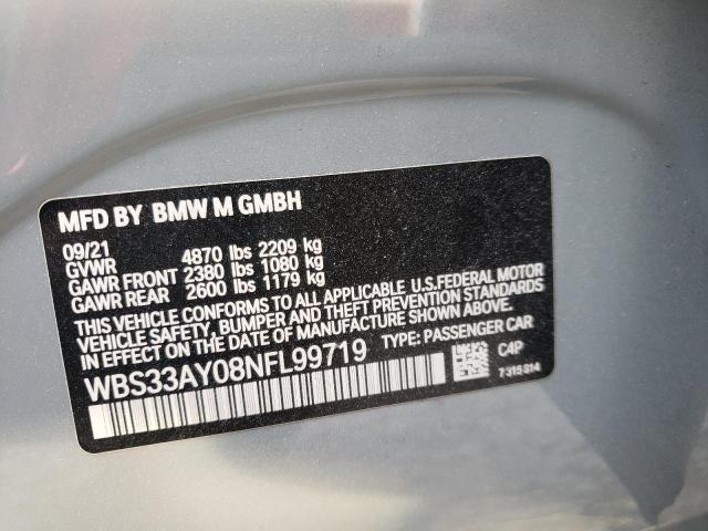 WBS33AY08NFL99719 - 2022 BMW M3 COMPETI GRAY photo 10