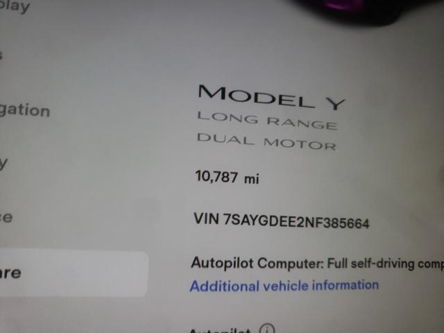 7SAYGDEE2NF385664 - 2022 TESLA MODEL Y Blanc photo 8