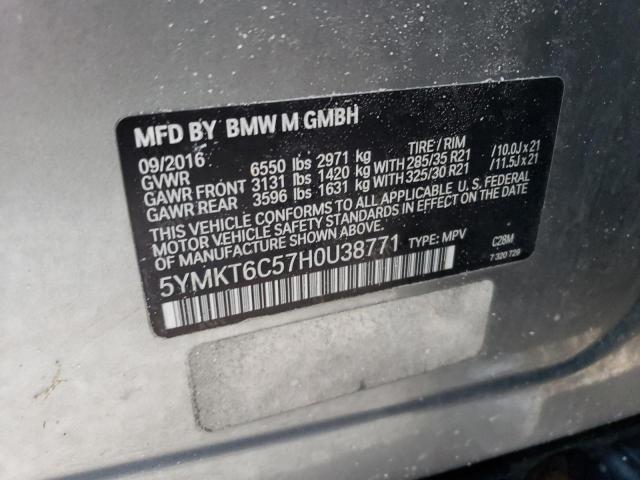 5YMKT6C57H0U38771 - 2017 BMW X5 M Մոխրագույն լուսանկար 10