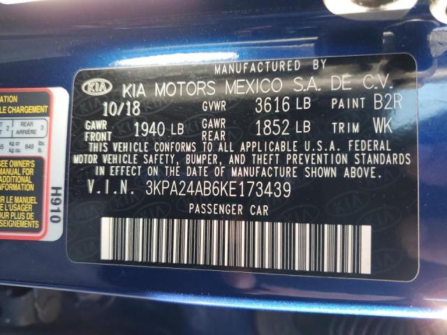 3KPA24AB6KE****** - 2019 KIA RIO S BLUE photo 10