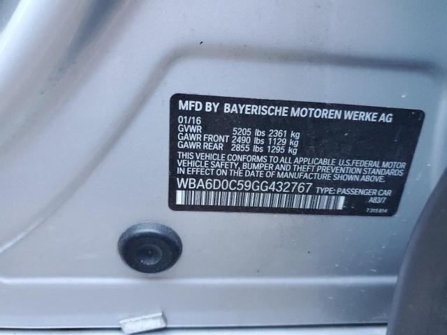 WBA6D0C59GG432767 - 2016 BMW 640 I GRAN SILVER photo 9