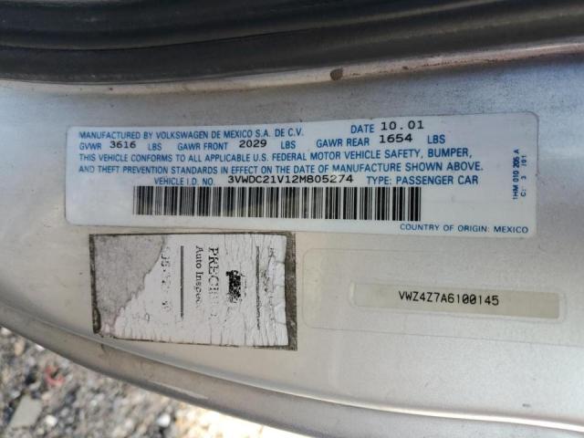 3VWDC21V12M805274 - 2002 VOLKSWAGEN CABRIO GLX 银色 照片 10