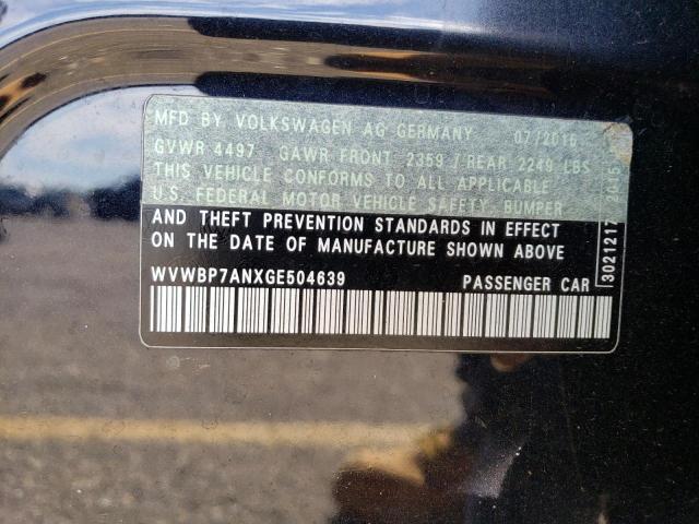 WVWBP7ANXGE504639 - 2016 VOLKSWAGEN CC BASE BLACK photo 10