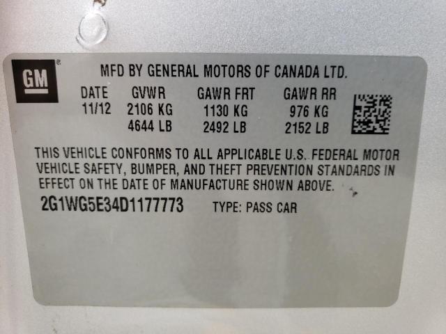 2G1WG5E34D1177773 - 2013 CHEVROLET IMPALA SILVER photo 10