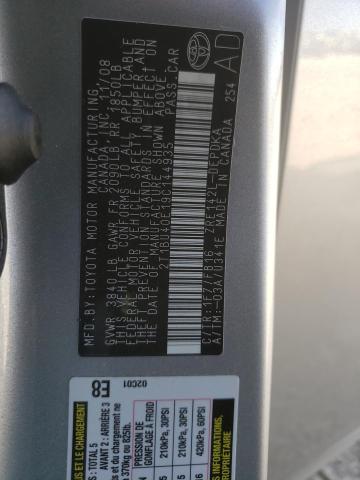 2T1BU40E19C144935 - 2009 TOYOTA COROLLA SILVER photo 10