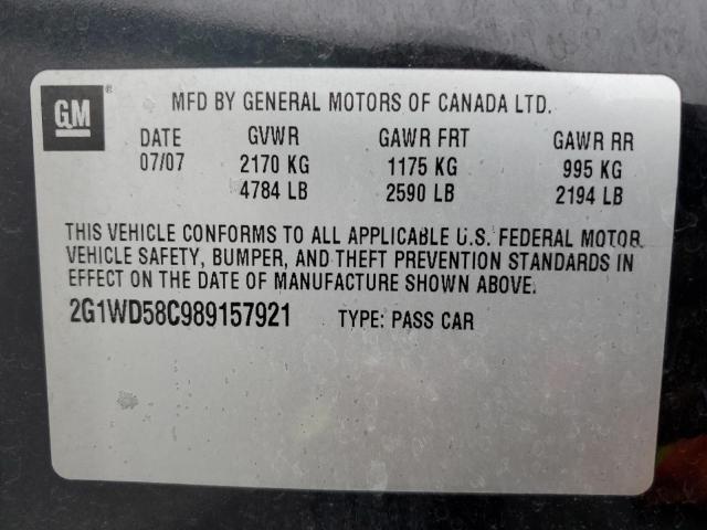 2G1WD58C989157921 - 2008 CHEVROLET IMPALA SUP შავი ფოტო 10