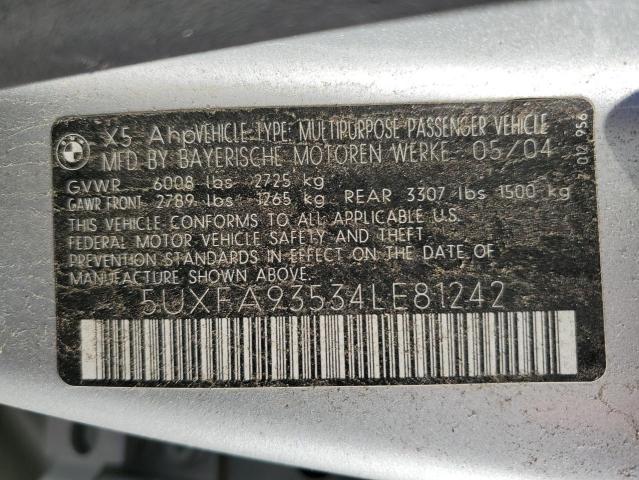 5UXFA93534LE81242 - 2004 BMW X5 4.8IS GRAY photo 10