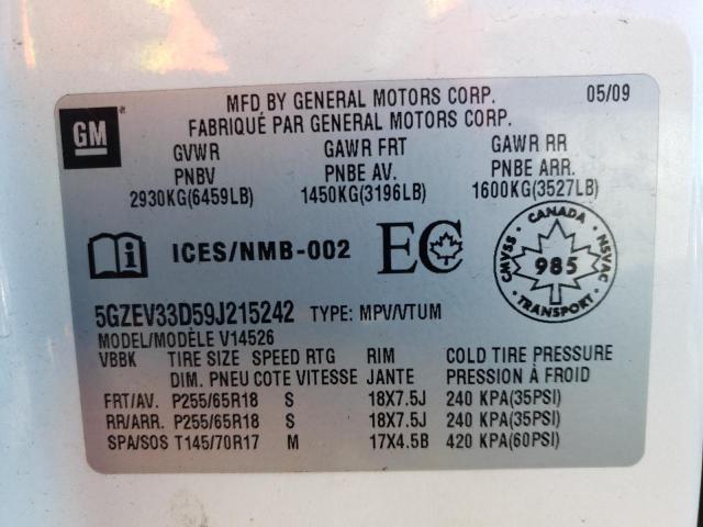 5GZEV33D59J215242 - 2009 SATURN OUTLOOK XR WHITE photo 10