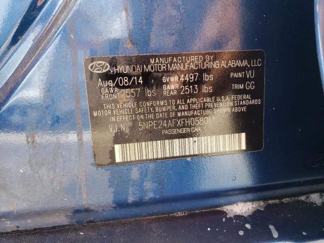 5NPE24AFXFH058011 - 2015 HYUNDAI SONATA SE BLUE photo 10