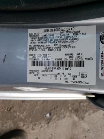 3FAHP0KC9BR113640 - 2011 FORD FUSION SPO SILVER photo 10