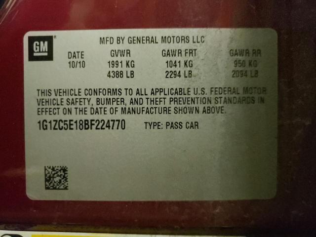 1G1ZC5E18BF224770 - 2011 CHEVROLET MALIBU 1LT ბურგუნდია ფოტო 10