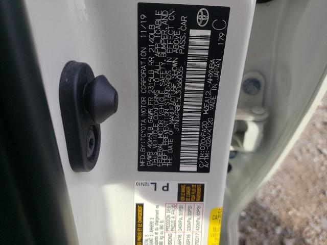 JTND4RBE5L3086035 - 2020 TOYOTA COROLLA SE WHITE photo 10